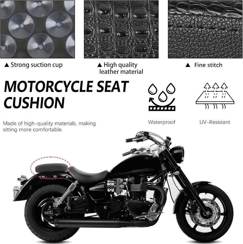 DREAMIZER Black Crocodile Leather Pillion Passenger Pad Rectangular Motorcycle Solo Seat Universal Rear Cusion 8 Suction Cups Pillon Cushion Compatible with Harley Custom Chopper Cruiser - Image 4